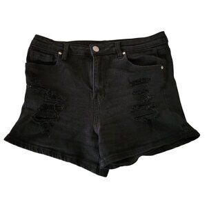 Almost Famous Womens Black Distressed Denim Shorts Size 11